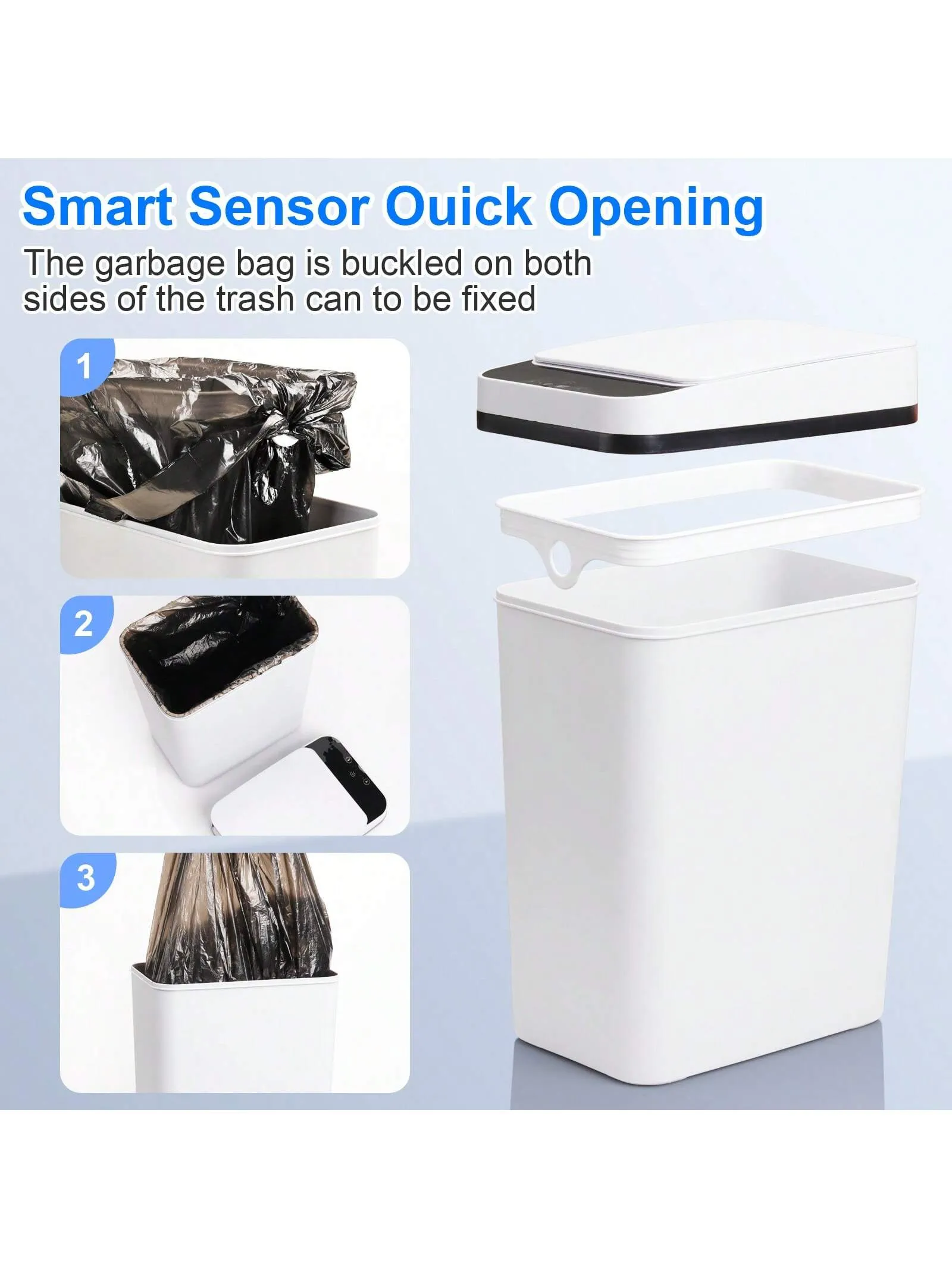 2 Pack 2.2 Gallon Bathroom Trash Cans With Lid Touchless Automatic Motion Sensor Small Slim Garbage Can, Smart Electric Narrow Waterproof Garbage Bin For Bedroom Office Kitchen
