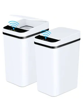 2 Pack 2.2 Gallon Bathroom Trash Cans With Lid Touchless Automatic Motion Sensor Small Slim Garbage Can, Smart Electric Narrow Waterproof Garbage Bin For Bedroom Office Kitchen