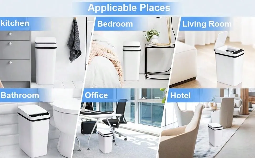 2 Pack 2.2 Gallon Bathroom Trash Cans With Lid Touchless Automatic Motion Sensor Small Slim Garbage Can, Smart Electric Narrow Waterproof Garbage Bin For Bedroom Office Kitchen