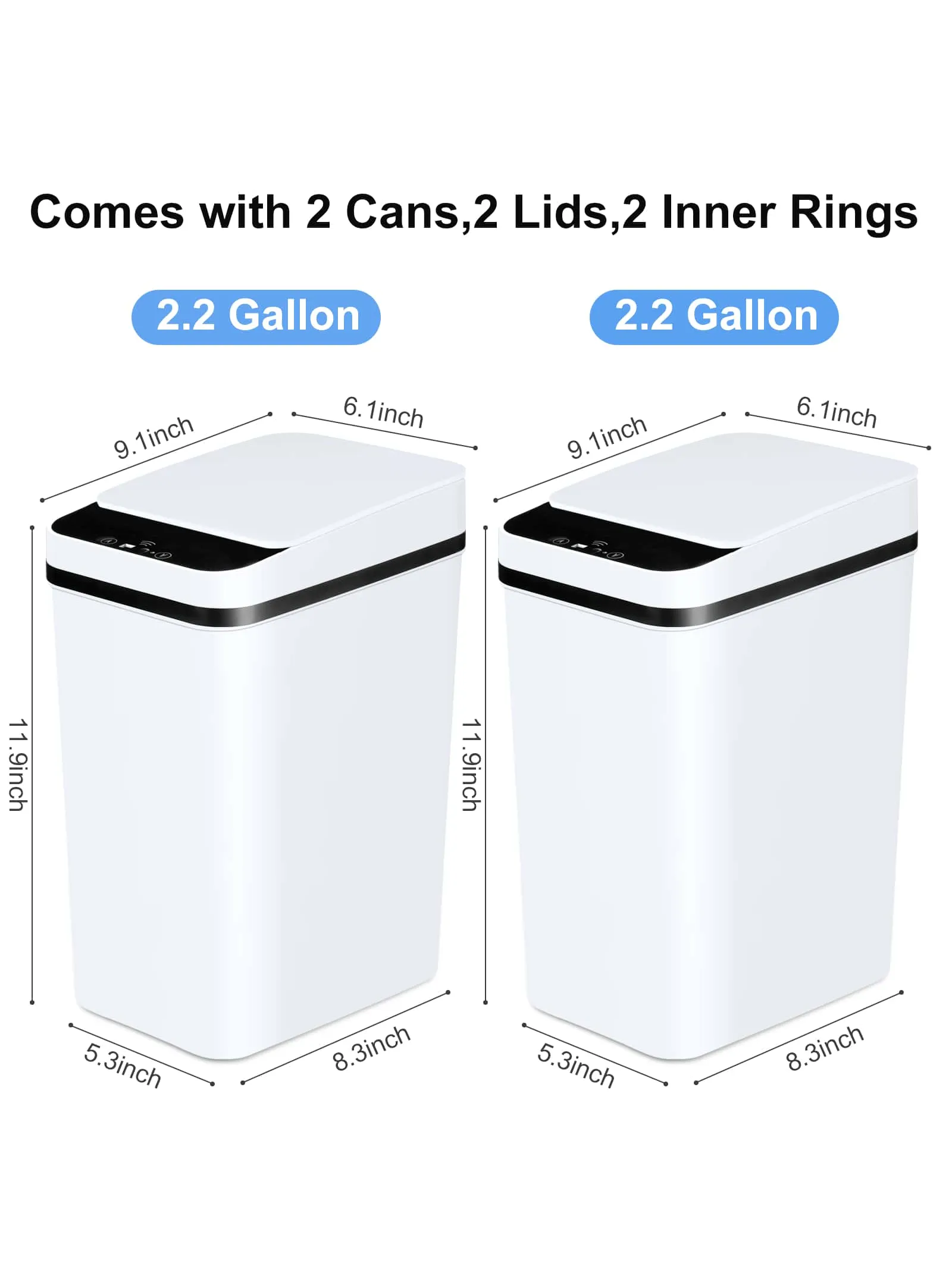 2 Pack 2.2 Gallon Bathroom Trash Cans With Lid Touchless Automatic Motion Sensor Small Slim Garbage Can, Smart Electric Narrow Waterproof Garbage Bin For Bedroom Office Kitchen