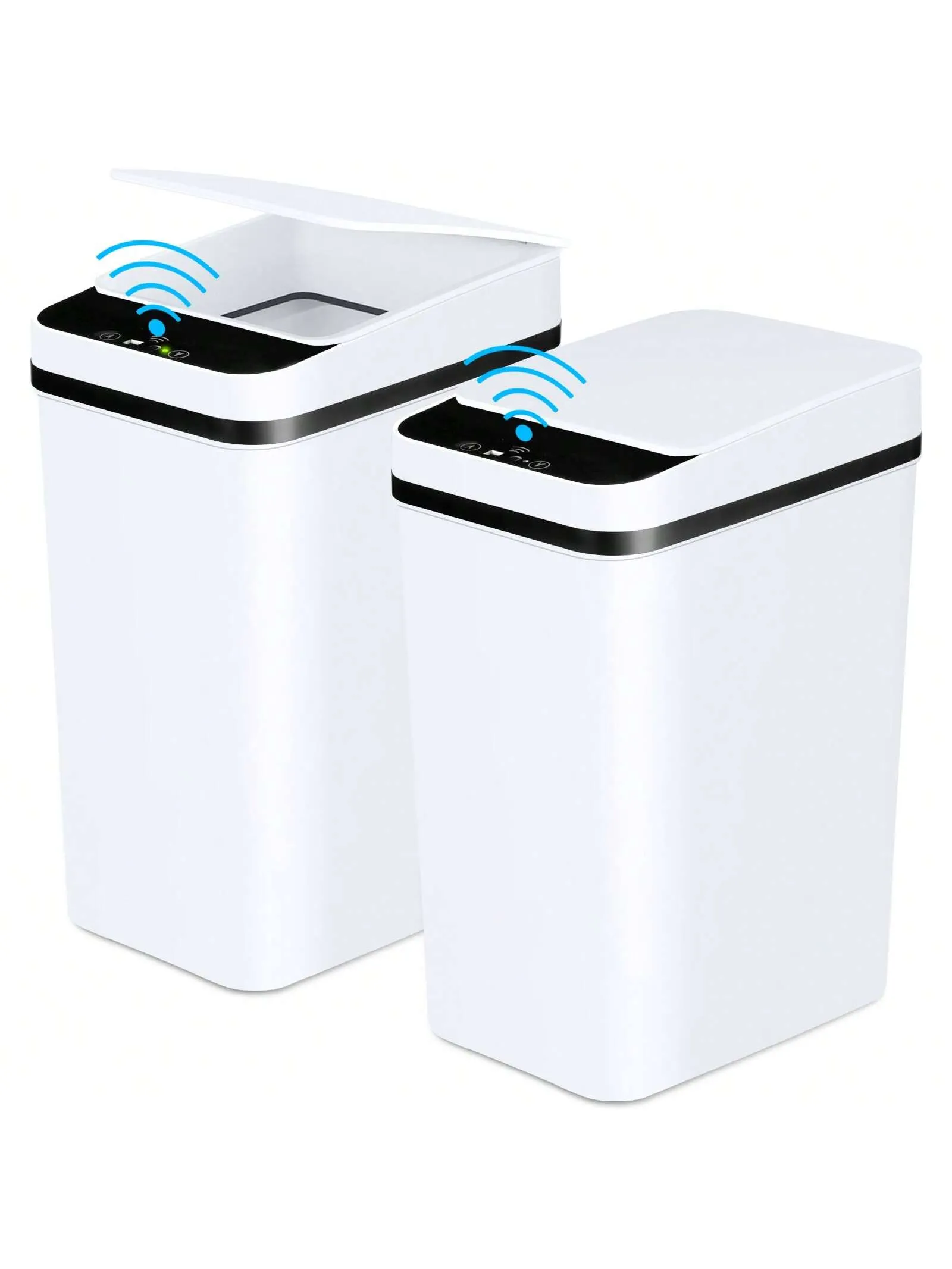 2 Pack 2.2 Gallon Bathroom Trash Cans With Lid Touchless Automatic Motion Sensor Small Slim Garbage Can, Smart Electric Narrow Waterproof Garbage Bin For Bedroom Office Kitchen