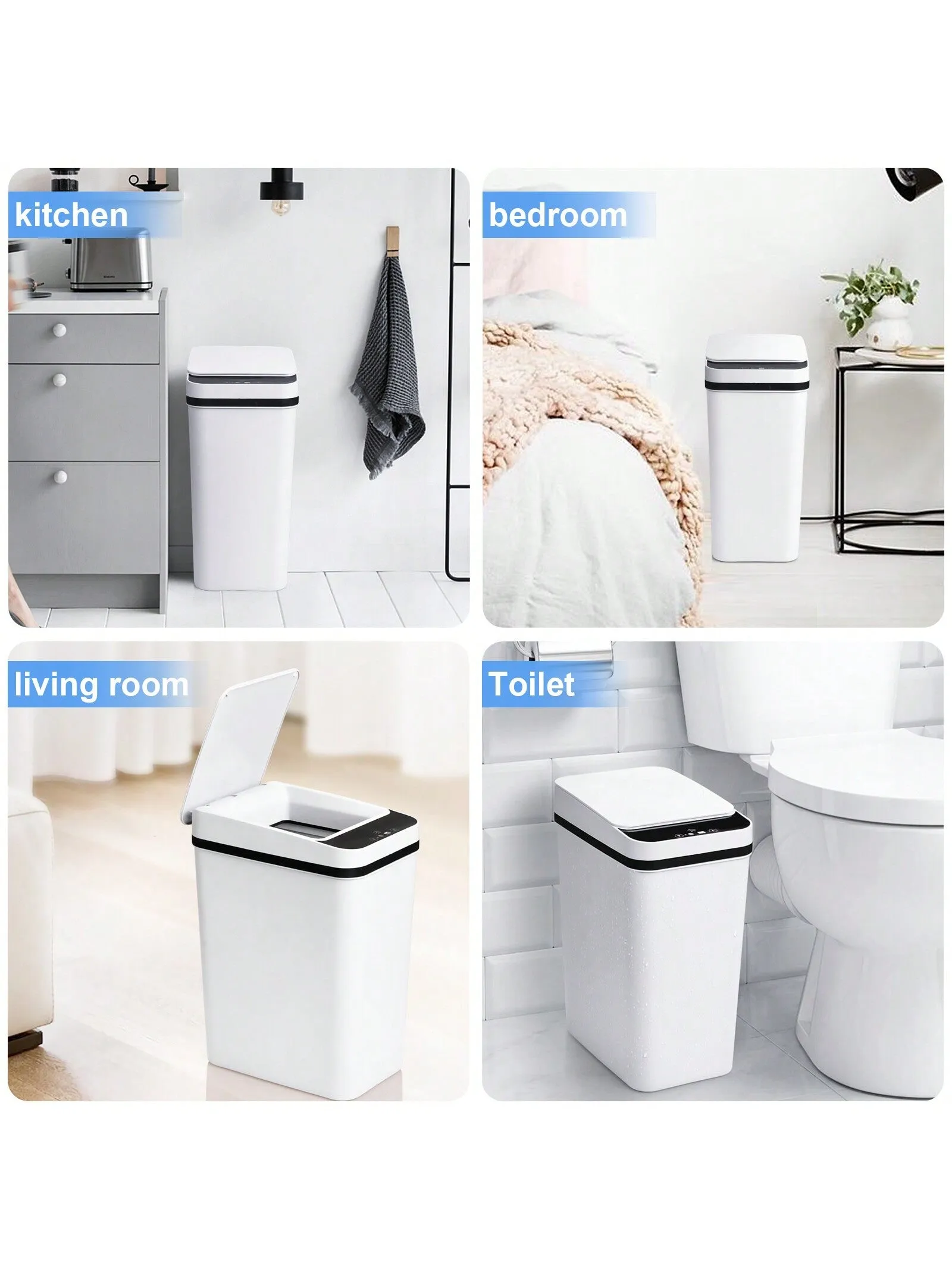 2 Pack 2.2 Gallon Bathroom Trash Cans With Lid Touchless Automatic Motion Sensor Small Slim Garbage Can, Smart Electric Narrow Waterproof Garbage Bin For Bedroom Office Kitchen