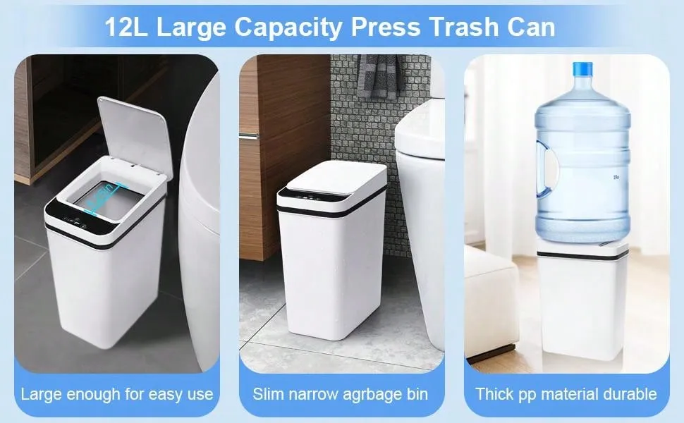 2 Pack 2.2 Gallon Bathroom Trash Cans With Lid Touchless Automatic Motion Sensor Small Slim Garbage Can, Smart Electric Narrow Waterproof Garbage Bin For Bedroom Office Kitchen