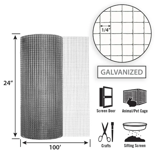 24in x 100ft Galvanized Hardware Cloth with 1/4in Openings