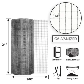 24in x 100ft Galvanized Hardware Cloth with 1/4in Openings