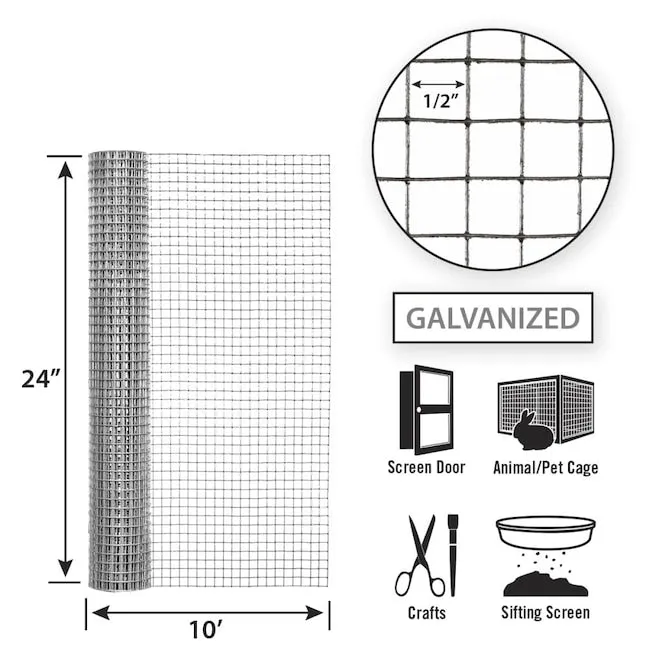 24in x 10ft Galvanized Hardware Cloth with 1/2in Openings
