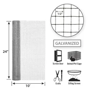 24in x 10ft Galvanized Hardware Cloth with 1/2in Openings