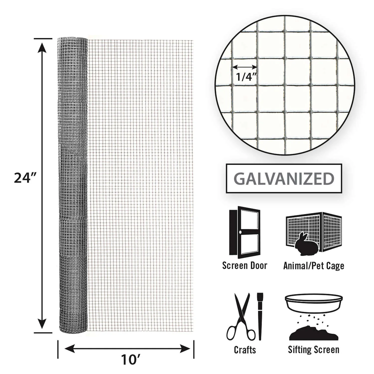24in x 10ft Galvanized Hardware Cloth with 1/4in Openings