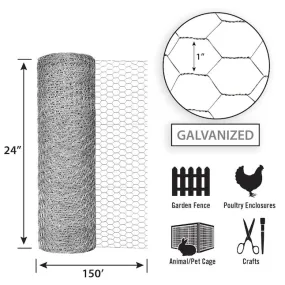 24in x 150ft Galvanized Chicken Wire with 1in Openings