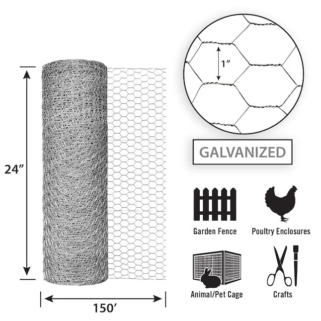 24in x 150ft Galvanized Chicken Wire with 1in Openings