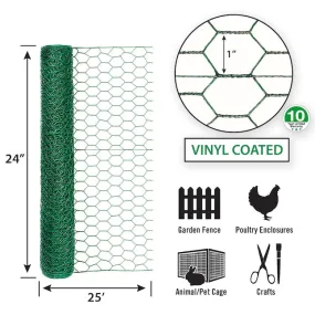 24in x 25ft Green PVC Coated Steel Chicken Wire with 1in Openings