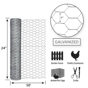 24in x 50ft Galvanized Chicken Wire with 1in Openings