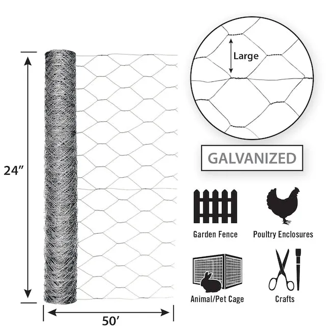 24in x 50ft Galvanized Chicken Wire with 2in Openings