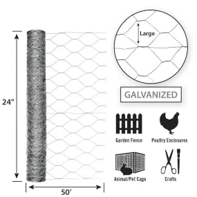 24in x 50ft Galvanized Chicken Wire with 2in Openings