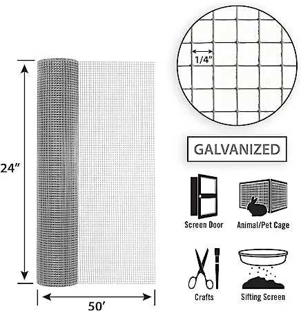 24in x 50ft Galvanized Hardware Cloth with 1/4in Openings