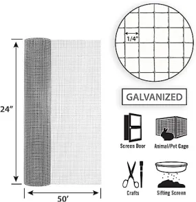 24in x 50ft Galvanized Hardware Cloth with 1/4in Openings