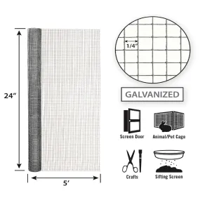 24in x 5ft Galvanized Hardware Cloth with 1/4in Openings