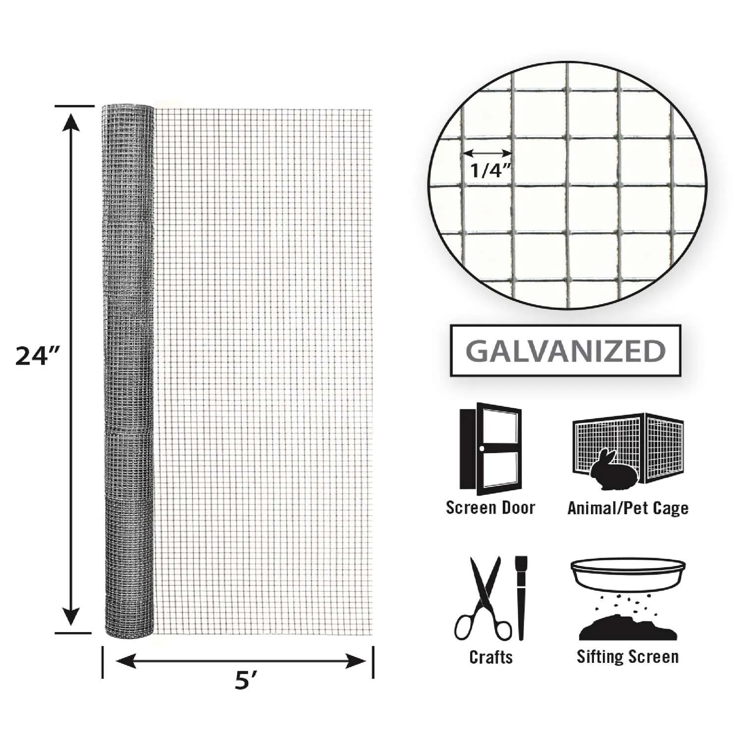 24in x 5ft Galvanized Hardware Cloth with 1/4in Openings