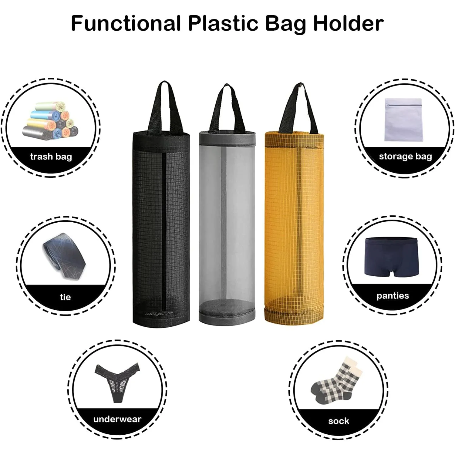 3-Pack: Plastic Mesh Grocery Bag Holder