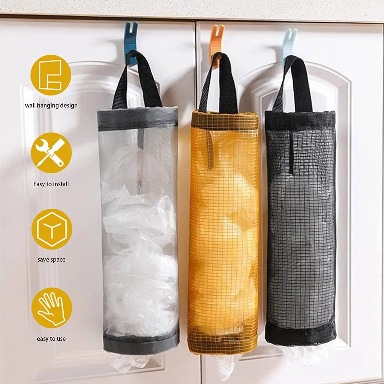 3-Pack: Plastic Mesh Grocery Bag Holder
