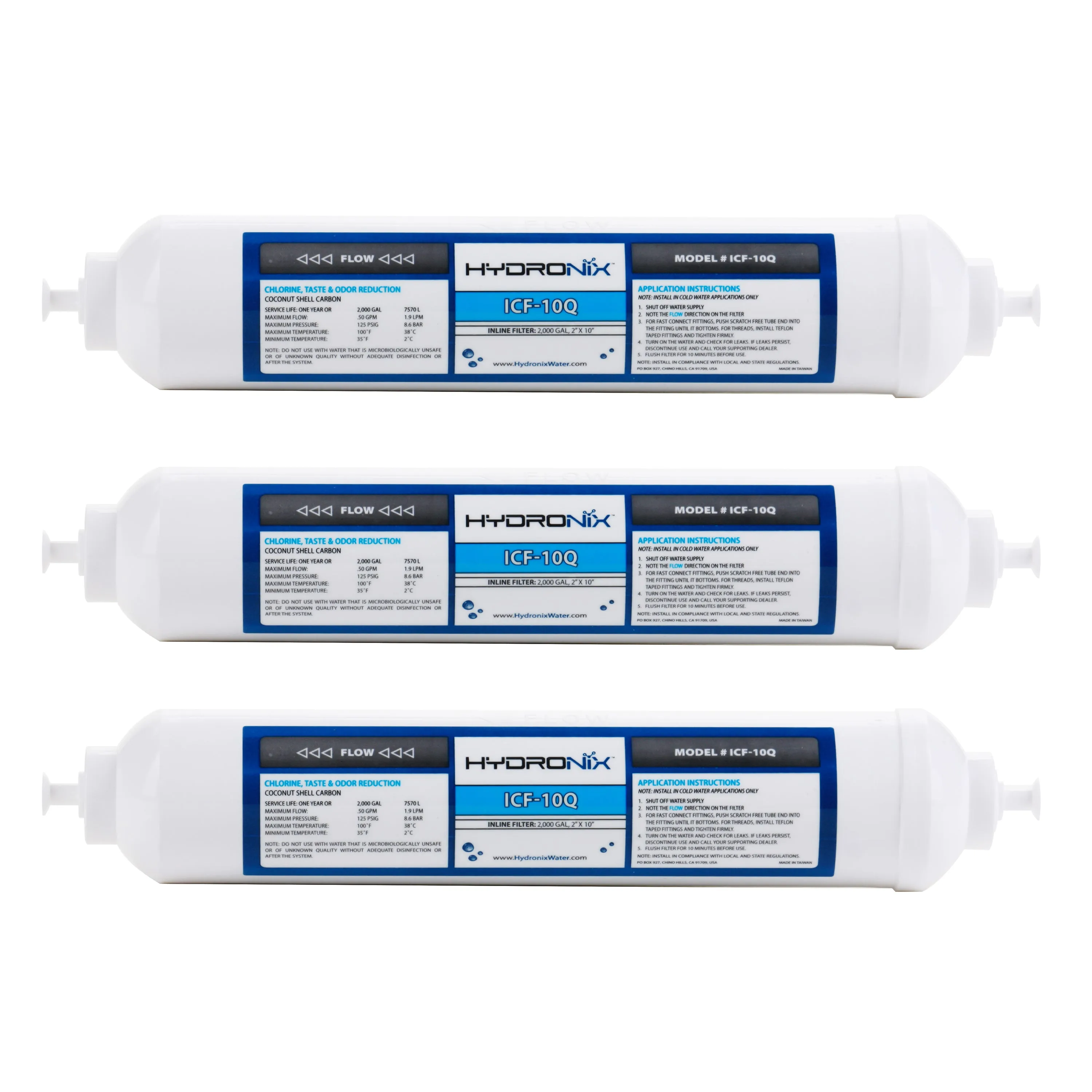 3 PACK Reverse Osmosis Post Fridge GAC Carbon Inline Water Filters 1/4" QC Ports