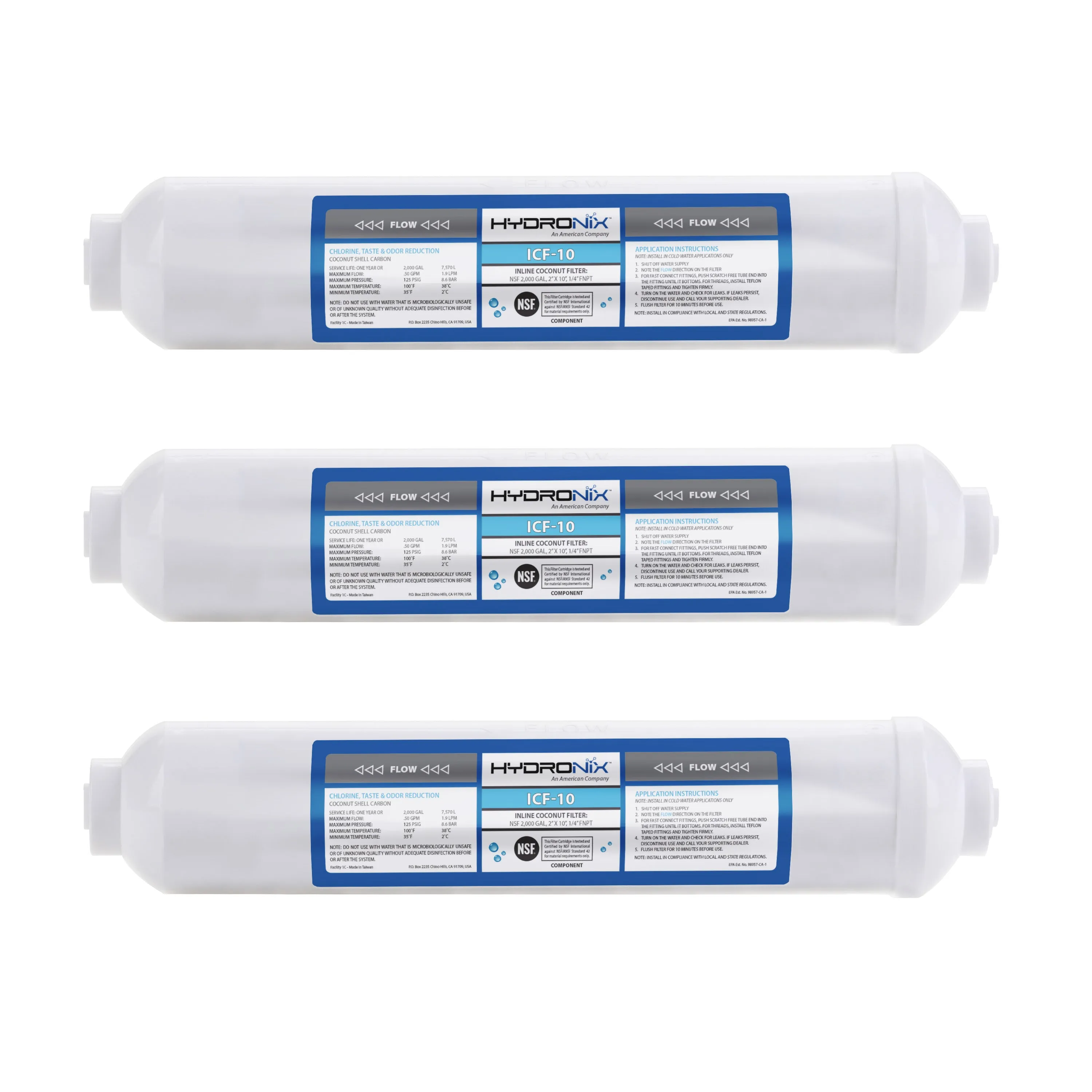 3 PK Reverse Osmosis Post Fridge GAC Carbon Inline Water Filters 1/4" NPT Ports