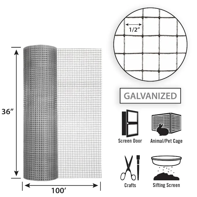 36in x 100ft Galvanized Hardware Cloth with 1/2in Openings