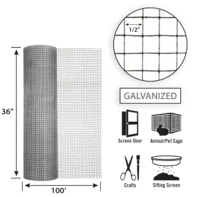 36in x 100ft Galvanized Hardware Cloth with 1/2in Openings