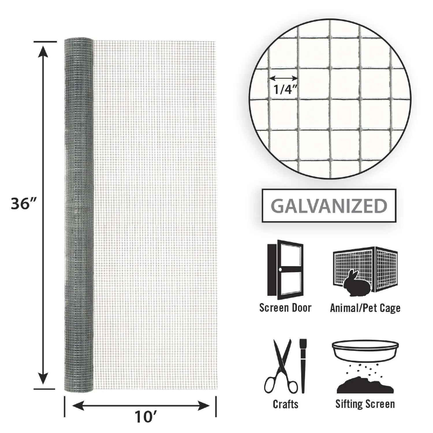 36in x 10ft Galvanized Hardware Cloth with 1/4in Openings