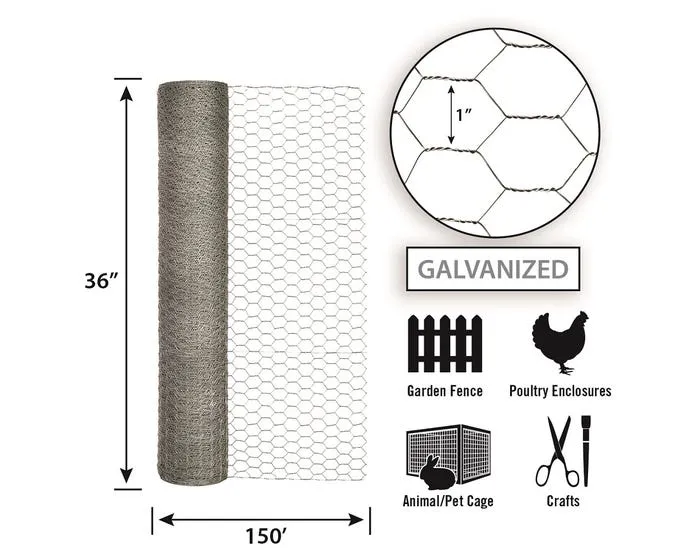 36in x 150ft Galvanized Chicken Wire with 1in Openings