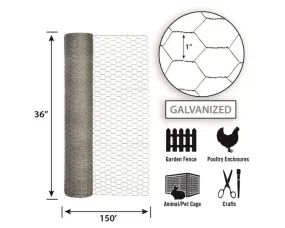 36in x 150ft Galvanized Chicken Wire with 1in Openings