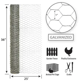 36in x 25ft Galvanized Chicken Wire with 1in Openings