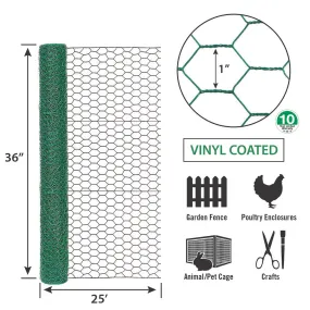36in x 25ft Green Vinyl Chicken Wire with 1in Openings