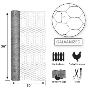 36in x 50ft Galvanized Chicken Wire with 1in Openings