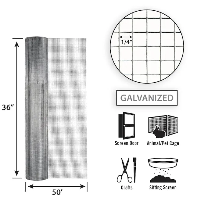 36in x 50ft Galvanized Hardware Cloth with 1/4in Openings