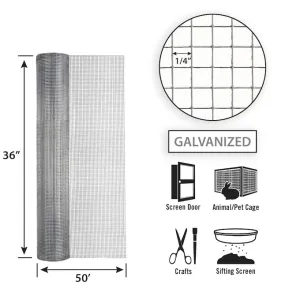 36in x 50ft Galvanized Hardware Cloth with 1/4in Openings