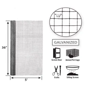 36in x 5ft Galvanized Hardware Cloth with 1/2in Openings