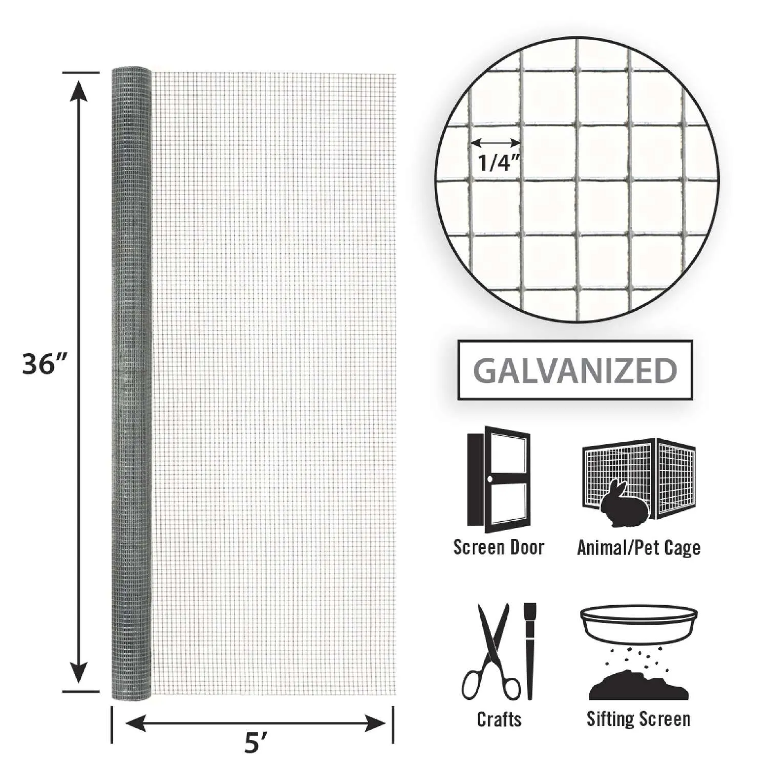 36in x 5ft Galvanized Hardware Cloth with 1/4in Openings