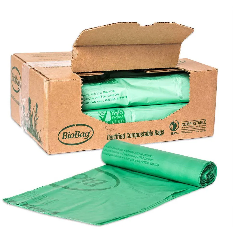 38" x 58" x 0.8 mil 55 Gallon Green Home-Compostable Plastic Trash Can Liners (80 Bags, 10 Bags/Roll, 8 Rolls/Case)