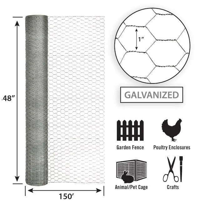 48in x 150ft Galvanized Chicken Wire with 1in Openings