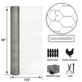 48in x 150ft Galvanized Chicken Wire with 1in Openings