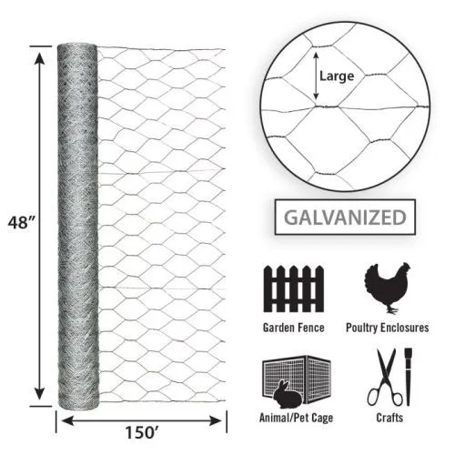 48in x 150ft Galvanized Chicken Wire with 2in Openings