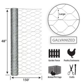 48in x 150ft Galvanized Chicken Wire with 2in Openings