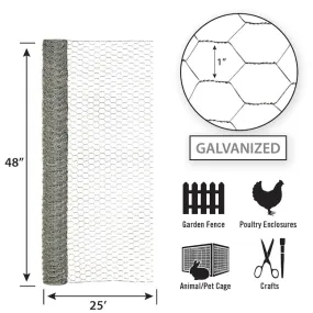 48in x 25ft Galvanized Chicken Wire with 1in Openings