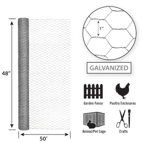 48in x 50ft Galvanized Chicken Wire with 1in Openings