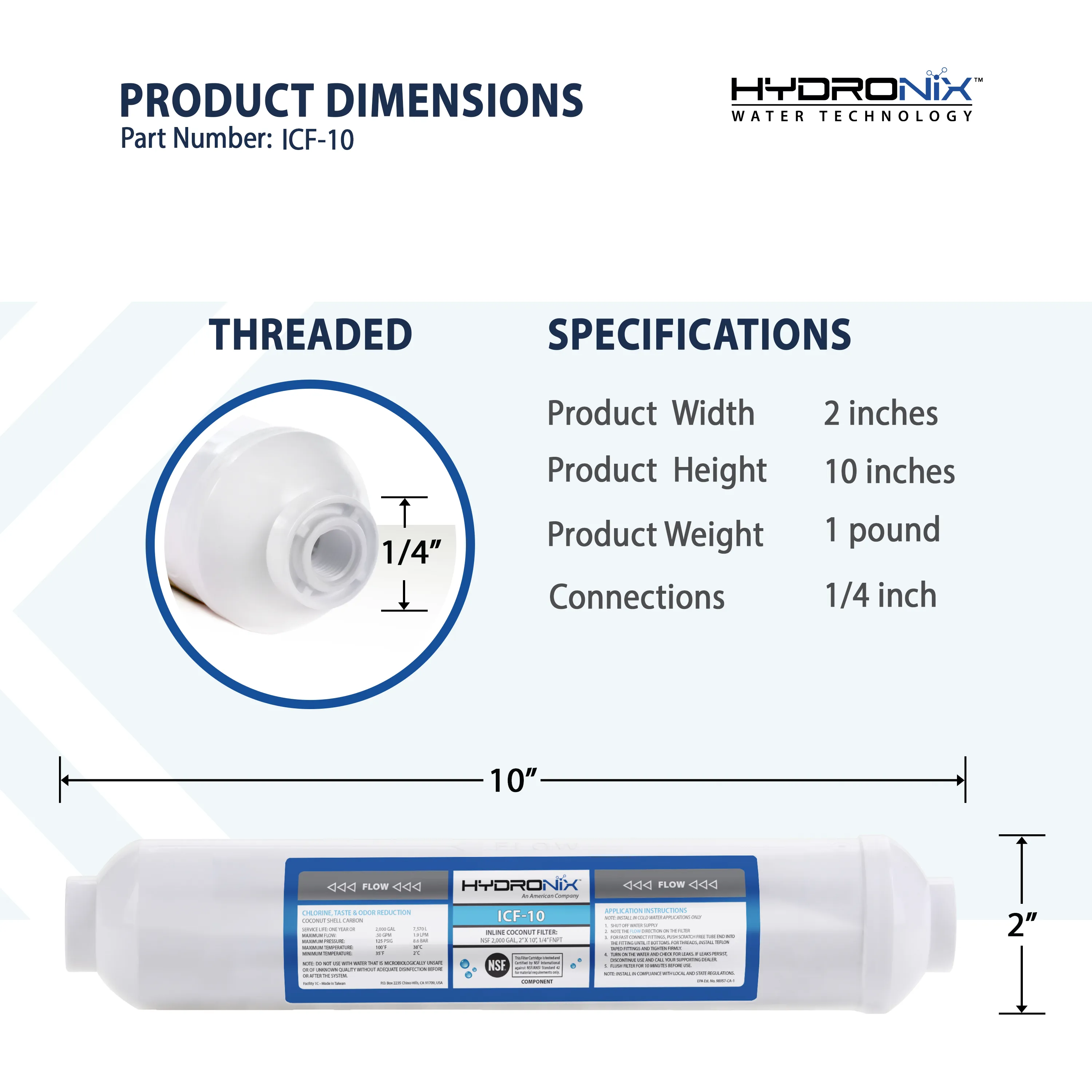 5 PK, Inline Post Reverse Osmosis Fridge Ice GAC Water Filter, 2000 Gal 1/4" NPT
