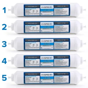 5 PK Inline RO Fridge Ice Coconut Shell GAC Water Filter, 2000 Gal 1/4" QC Ports