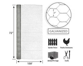 72in x 150ft Galvanized Chicken Wire with 1in Openings