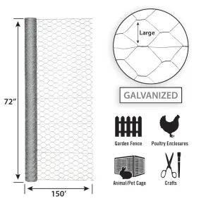 72in x 150ft Galvanized Chicken Wire with 2in Openings