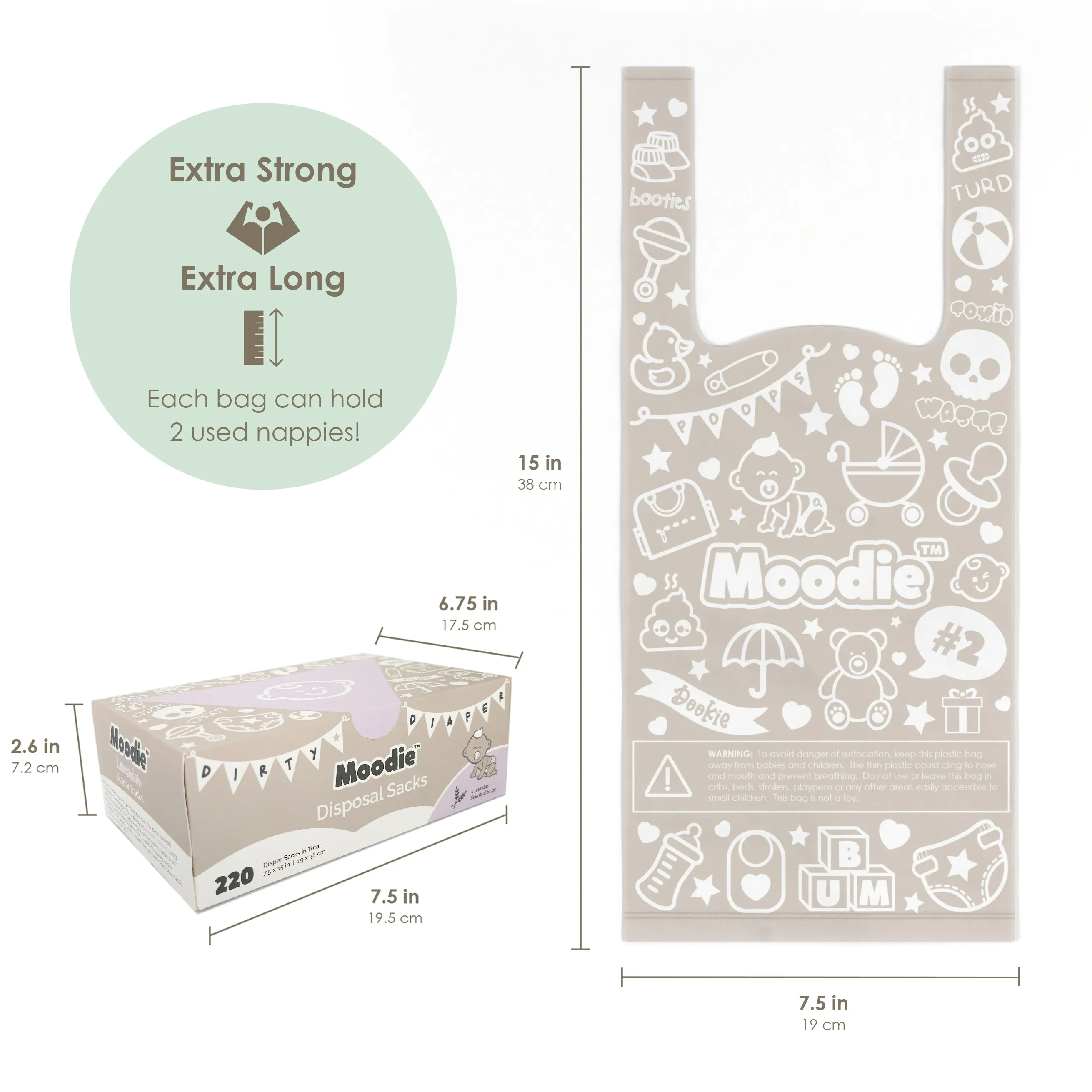 Baby Disposable Diaper Sacks |  LAVENDER Scented - 220 Pack
